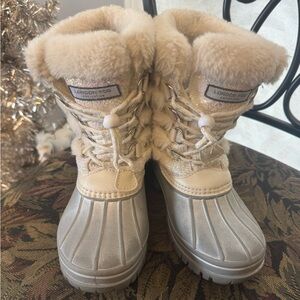 London Fog Silver and Cream Kids Snow Boots